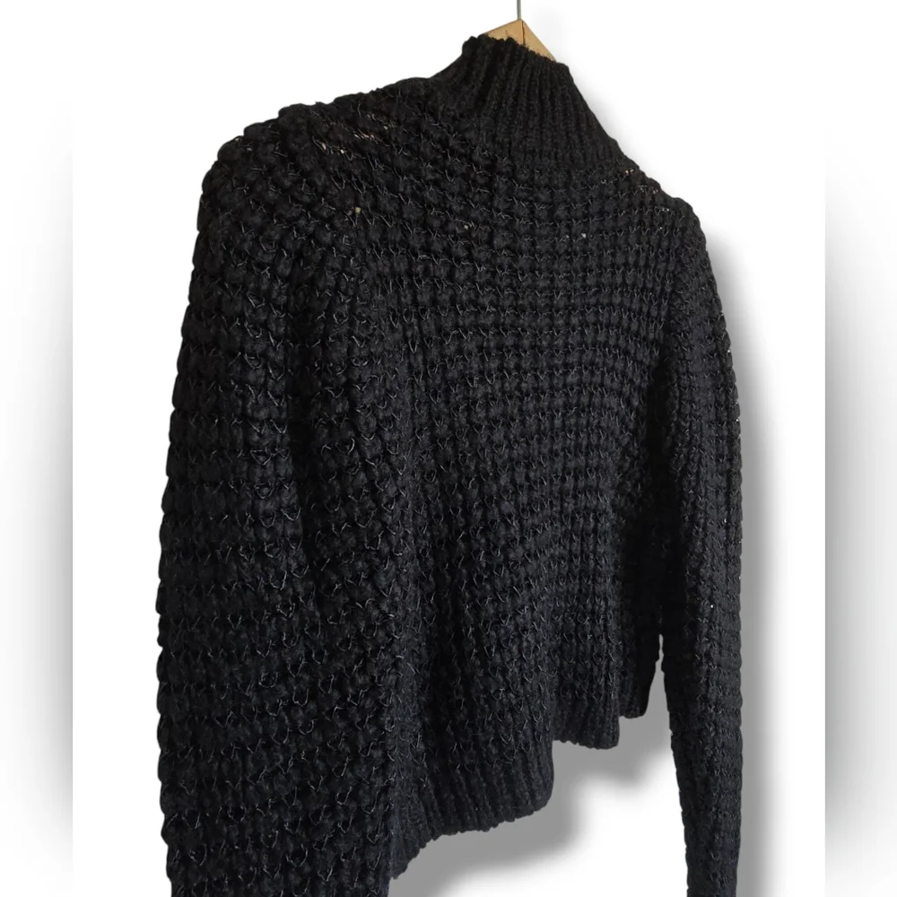 ZARA Women's Black Wool Blend Knit Mock Neck Crop Sweater - Picture 9 of 16